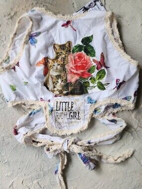 Victorian Top Ruffle Upcucled European Cotton Rose Cat Hand Patched Distressing